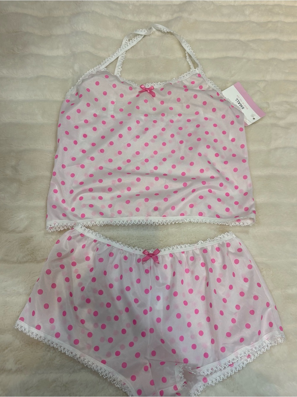 Women’s Pink Polka Dot Sleep Set - Cami and Shorts handmade
